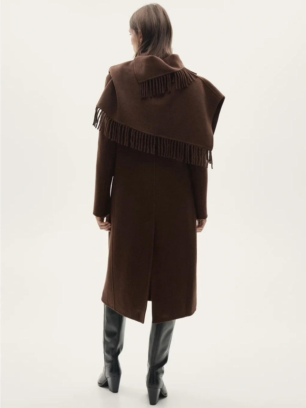 Mango WOOL COAT WITH FRINGED SCARF - Picture 9 of 11